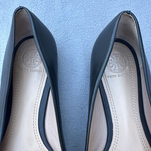 Tory Burch Lowell 2 Leather Ballet Flats Womens Size 7M Black Logo - Picture 3 of 9
